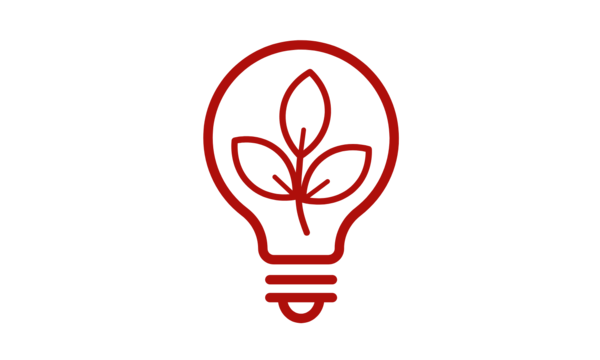 Icon Glühbirne mit Pflanze darin, Symbol für nachhaltiges Denken und Handeln